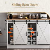 Farmhouse Coffee Bar Cabinet with Storage, 47'' Buffet Cabinet with Hutch and Sliding Barn Door