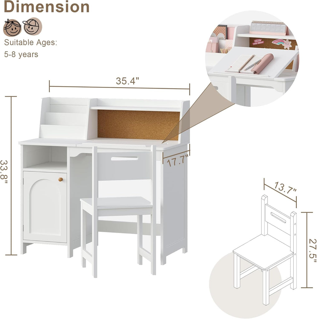 Kids Study Desk and Chair Set with Tiltable Desktop for 3-8 Years