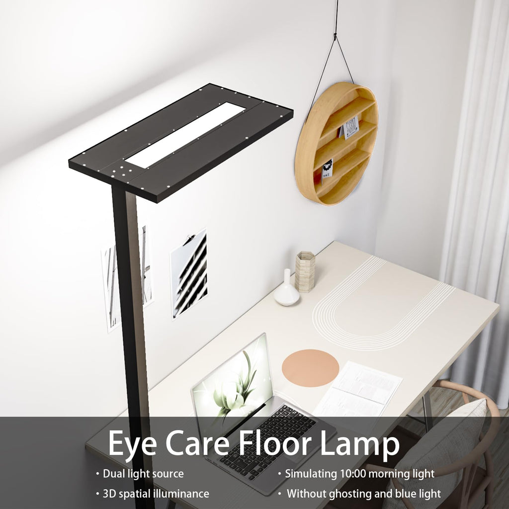 76" Led Floor Lamp, 105W Eye-Care Free-Standing Lamp, Black
