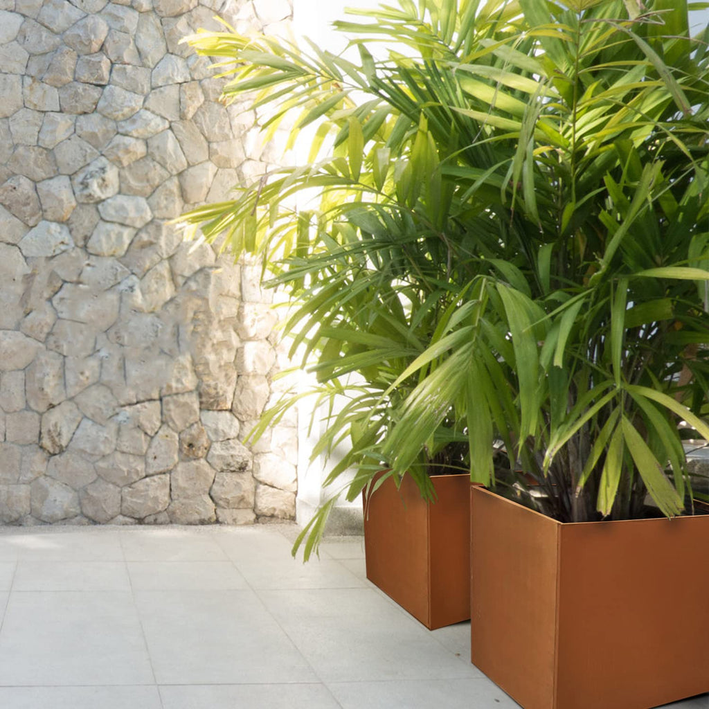 Corten Steel Planter Box Outdoor Planter Metal Square 20 Inch Large Steel Planter Box Rustic Cube Patina Tall Plant
