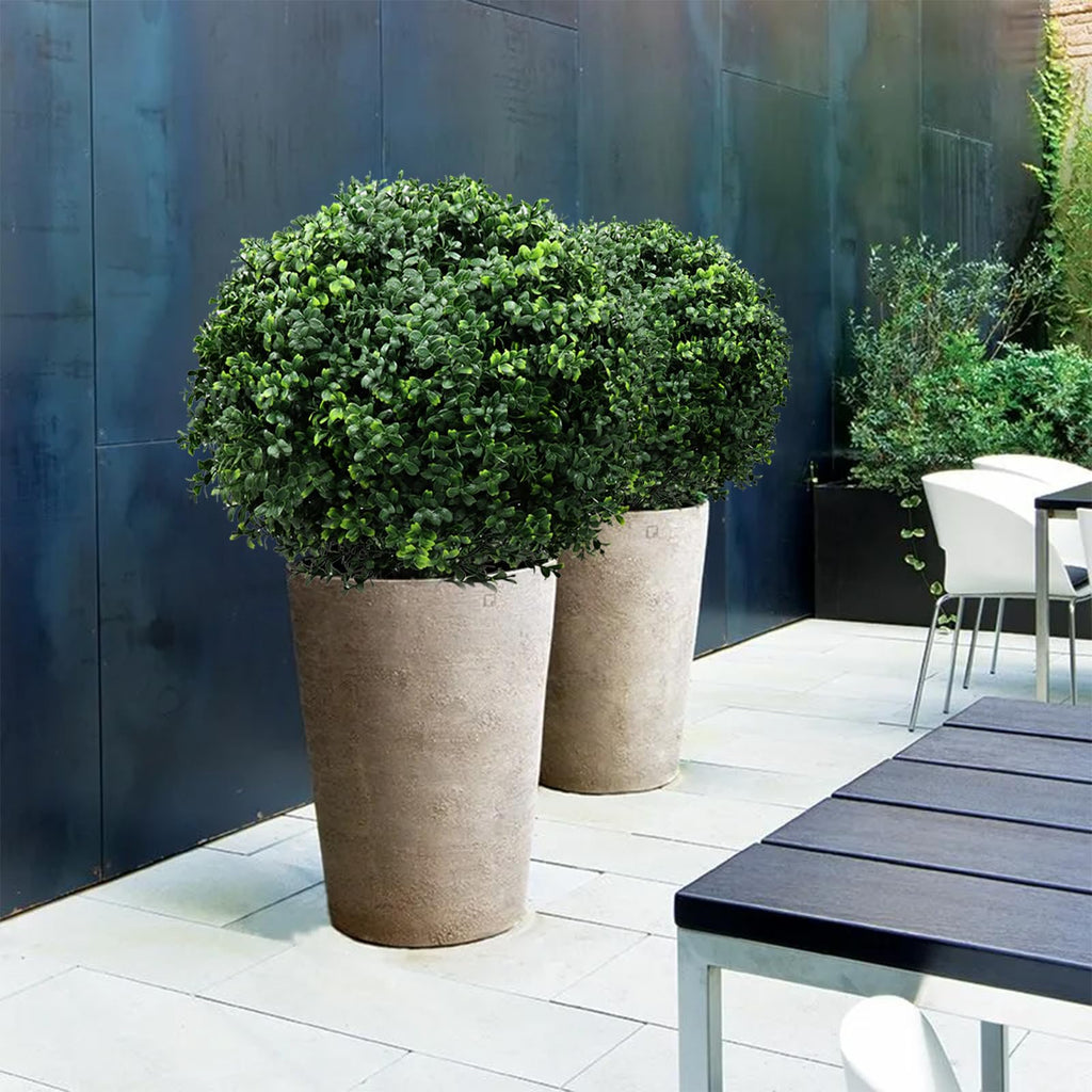 21-Inch Artificial Topiary Boxwood Ball Trees (Set of Two) - Lifelike, UV-Resistant Decor for Indoor & Outdoor Use