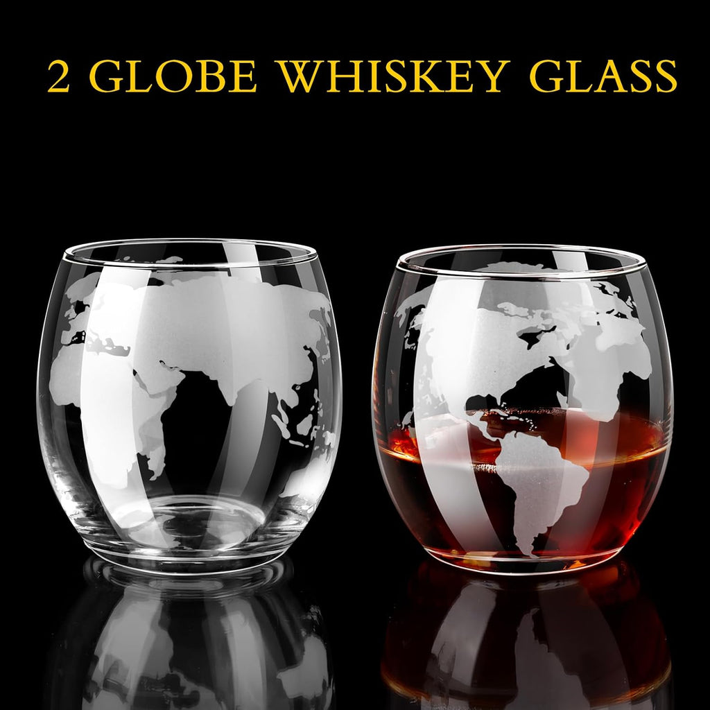 Whiskey Decanter Sets for Men, Whiskey Decanter Globe Set, Gifts for Men Dad Valentines Day with 2 Etched Globe - Set of 3