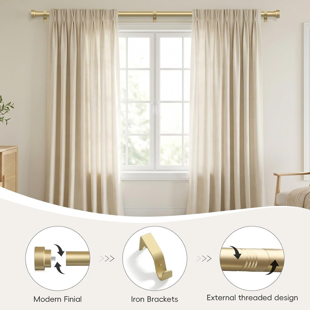 Gold Curtain Rods for Windows 48 to 84 Inch,1 Inch Heavy Duty Curtain Rods,Adjustable Modern Drapery Rod,Window