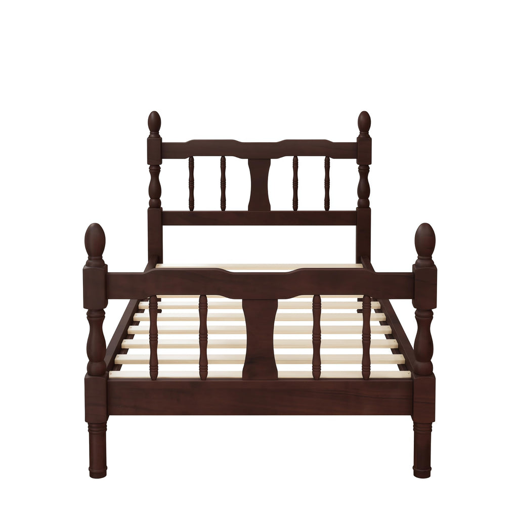 Platform Bed with Spindle Headboard & Footboard, Farmhouse Spindle Bed Frame with Wood Slat Support, No Box