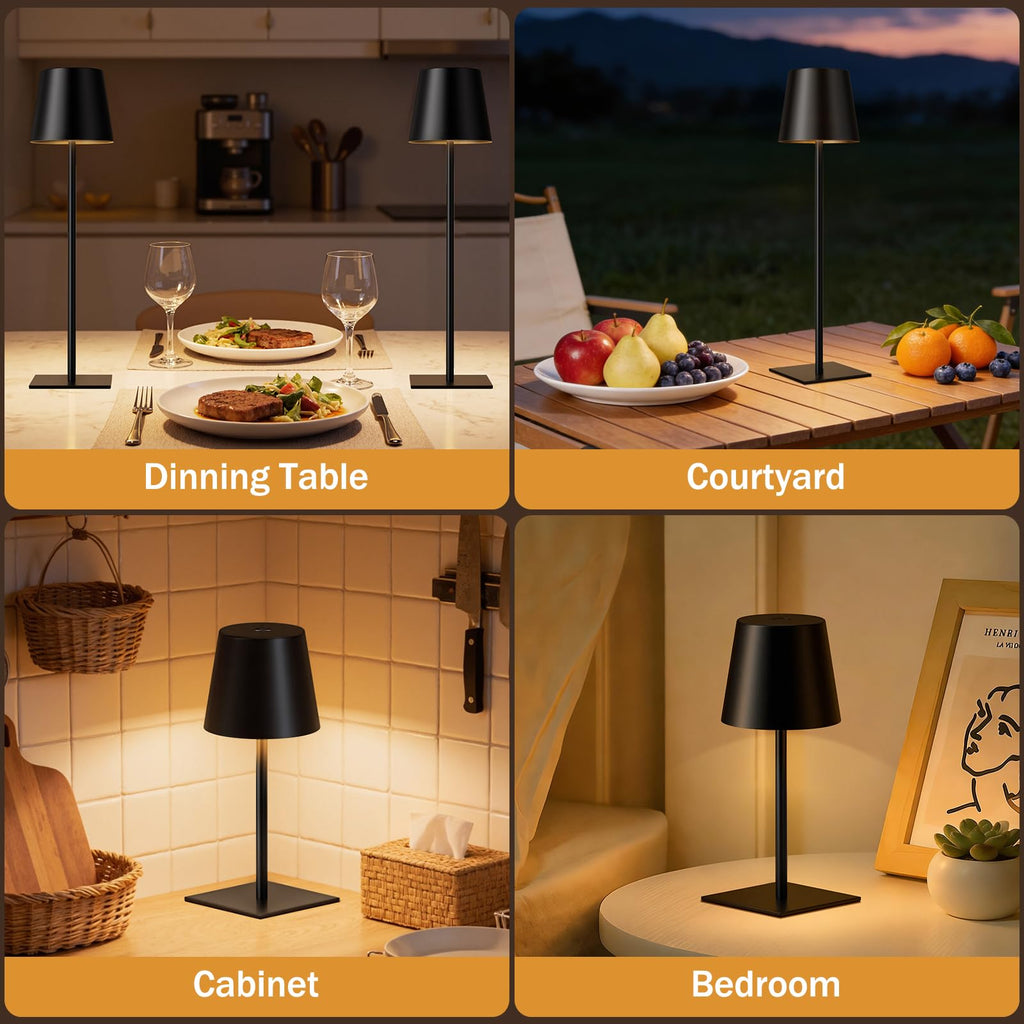 Black Cordless Rechargeable Table Lamps Set of 4