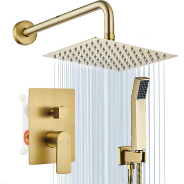 Shower Faucet Set With 8" Shower Head And Handheld Gold