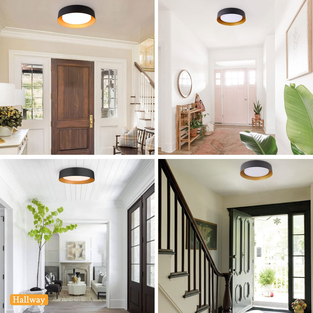 16.5-Inch Flush Mount Ceiling Light, Matte Black with Gold Interior