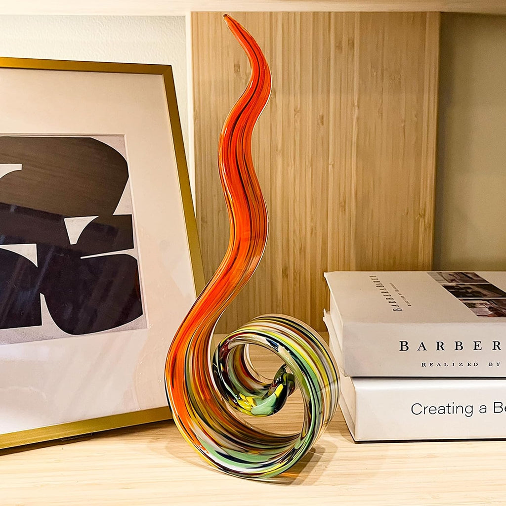 11.4" Tall Hand Blown Glass Sculpture, Murano Style Art , Modern Coastal Home Decor Accent for Shelf