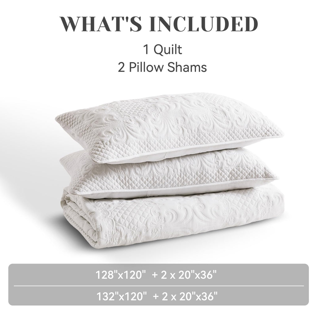 Alaskan King Quilt Set White Oversized King Bedspreads 132x120
