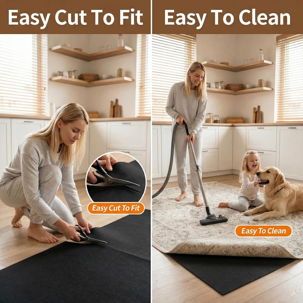 Non-Slip Rug Pads, Waterproof Extra Large Area Rugs Pad 8'x10' Non Skid Felt Pads, Rugs, 1/8 inch Thick Carpet - Set of 80