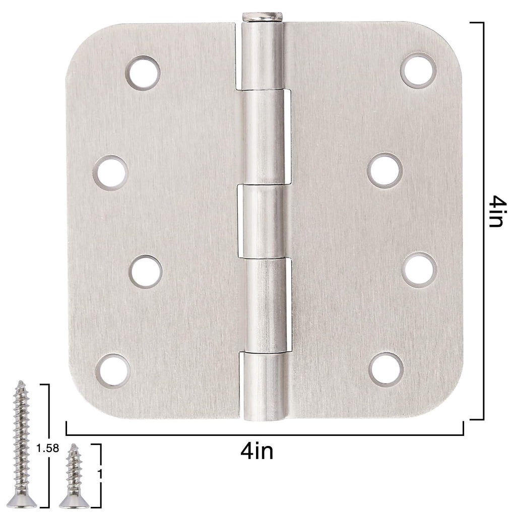 3 Pack Door Hinges 4 Inch Brushed Nickel 5/8" Radius Interior