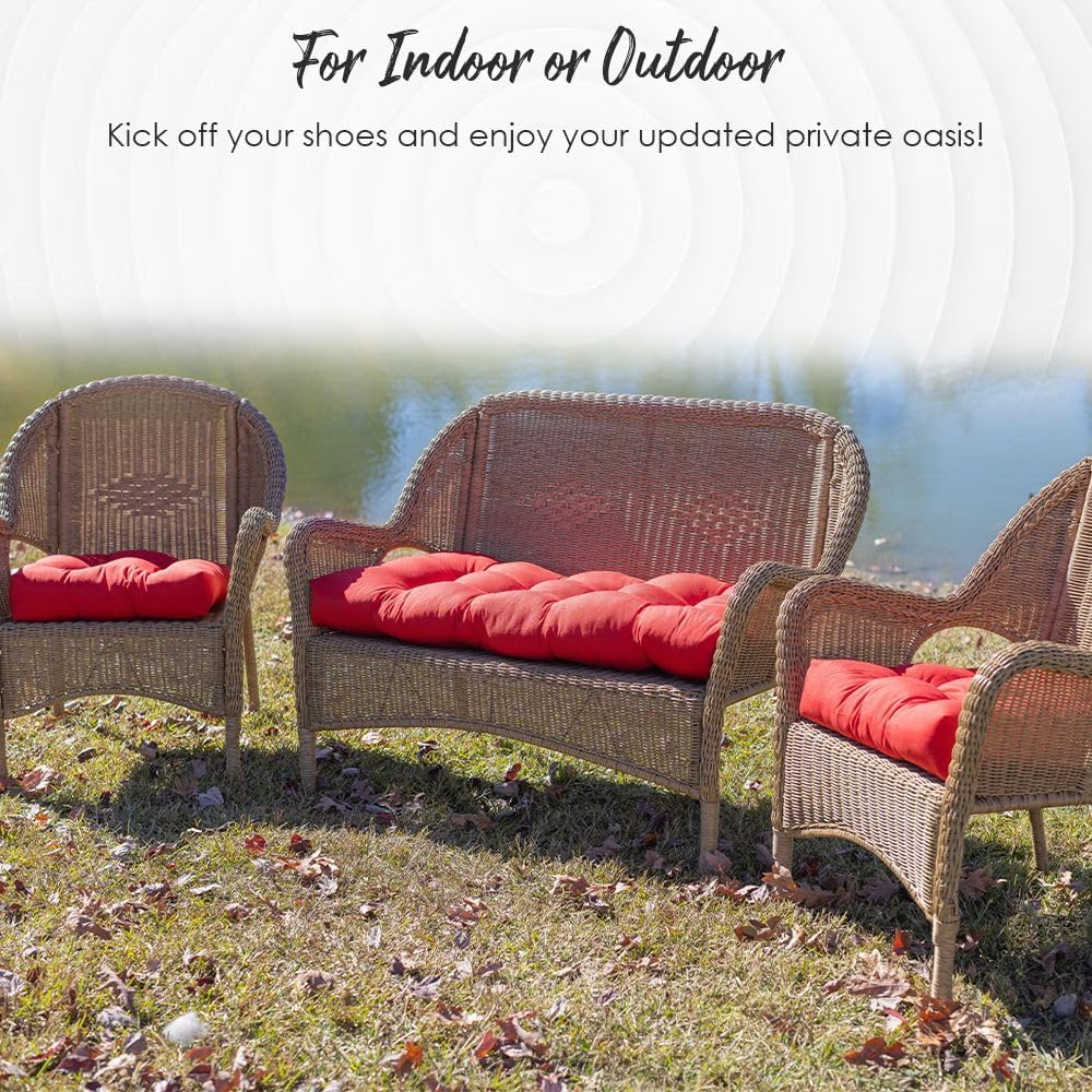 Tufted U-Shape Wicker Seat Cushions Set of 2 | 22" x 22" | Water & Fade-Resistant Spun Fabric | Outdoor Chair