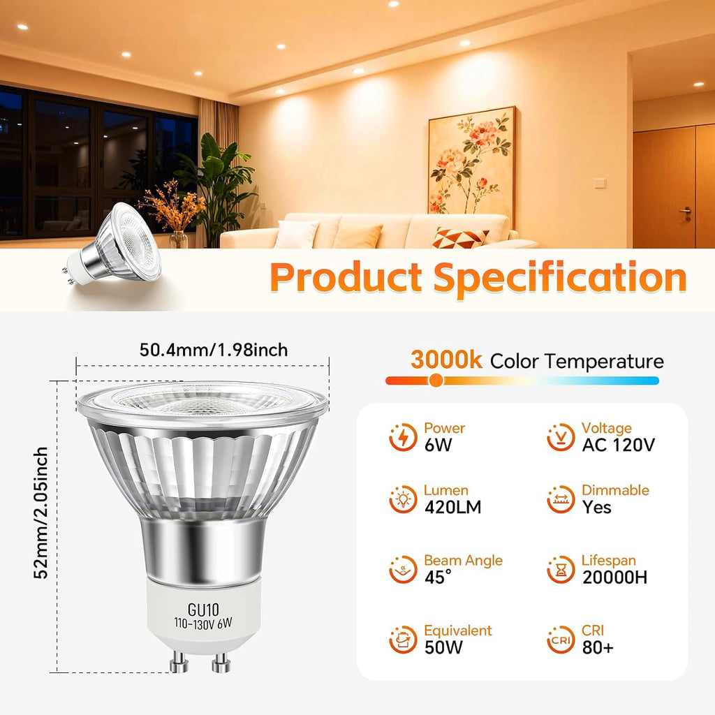 LED GU10 Range Hood Light Bulbs, Dimmable, 3000K Warm White, 2 Pack