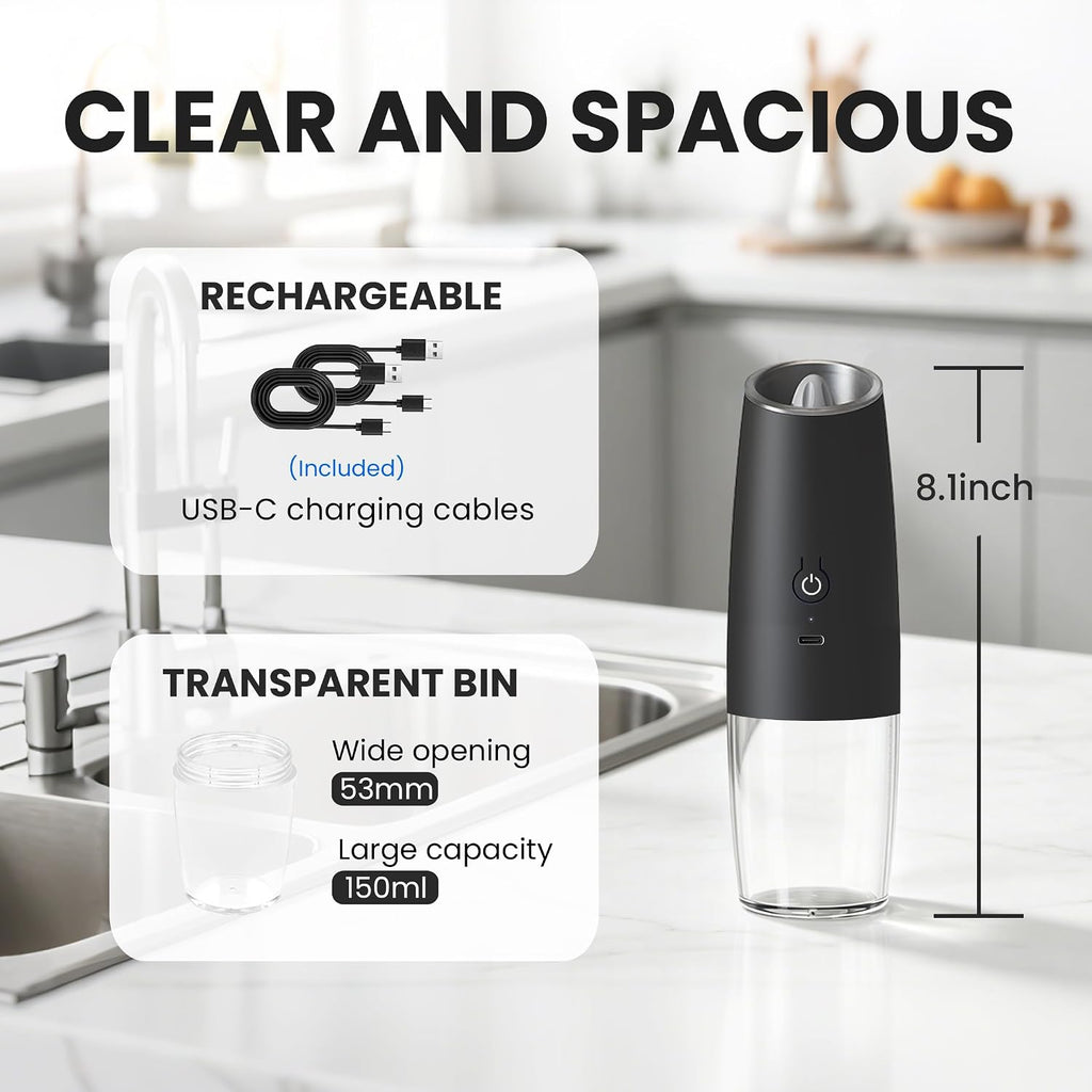Rechargeable Electric Salt And Pepper Grinder Set, (Black) - Set of 2