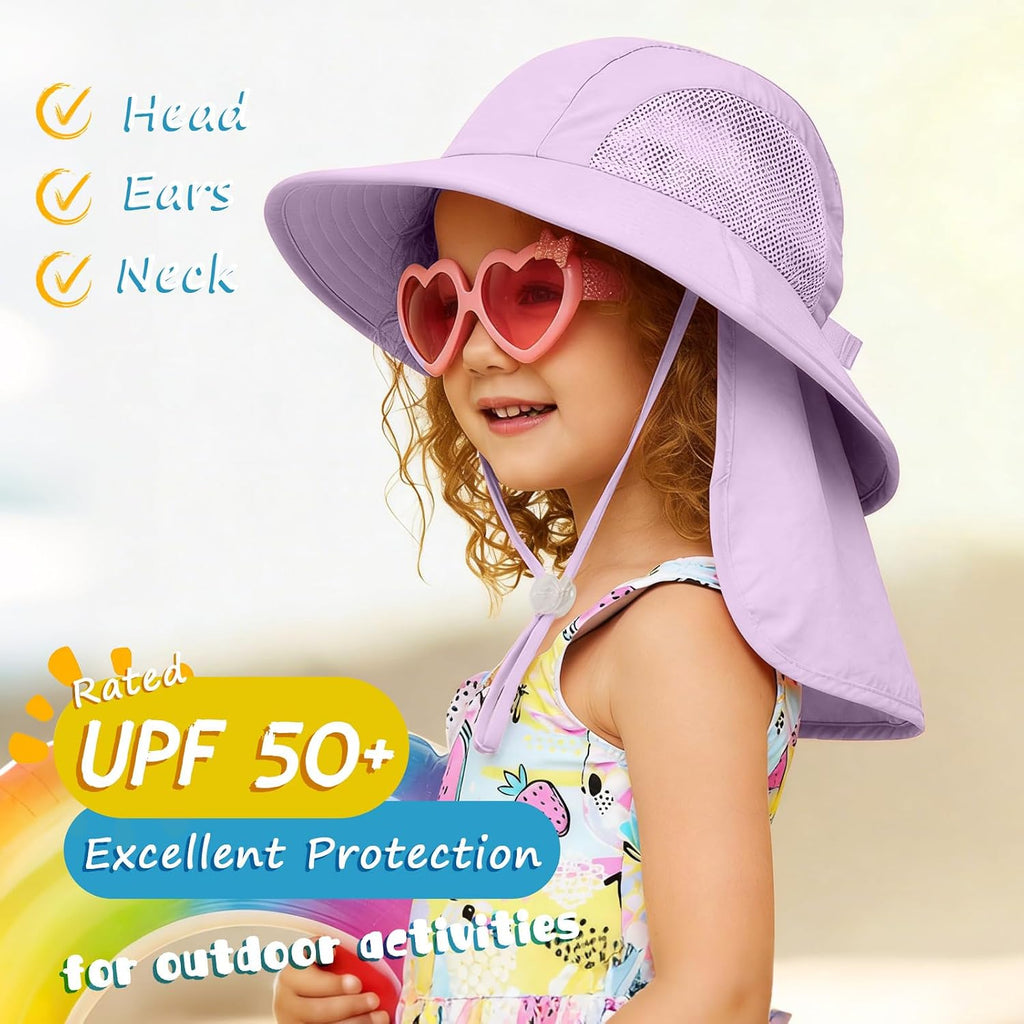 Outdoor Kids Sun Hats with Neck Flap Boys Girls Wide Brim UPF 50+ UV Protection Children Bucket Hat Safari Hat