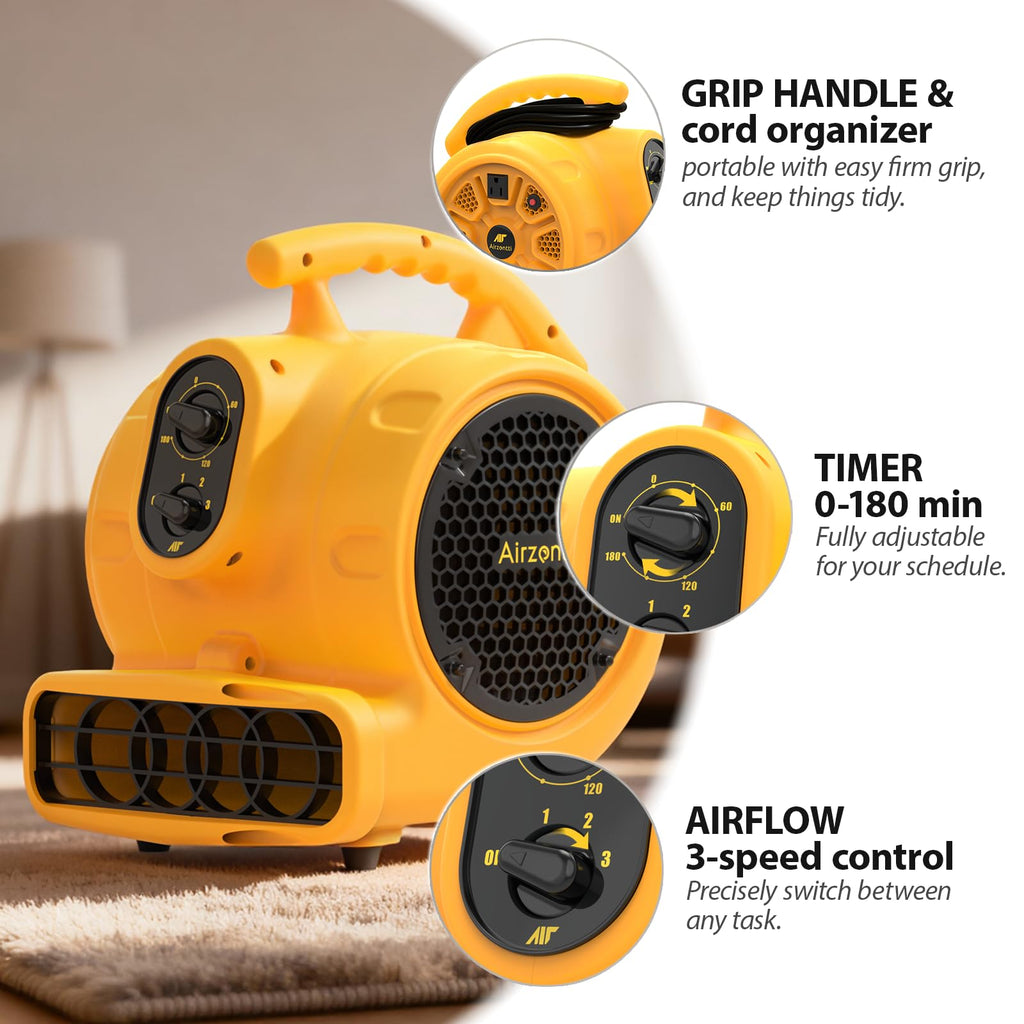 1100 CFM 3-Speed Industrial Air Mover Floor Blower Fan with Timer