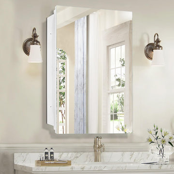 16 x 26 inch Bathroom Medicine Cabinet, Mirror Cabinet with Single Door & Removable Shelves, Surface Mount or Recess