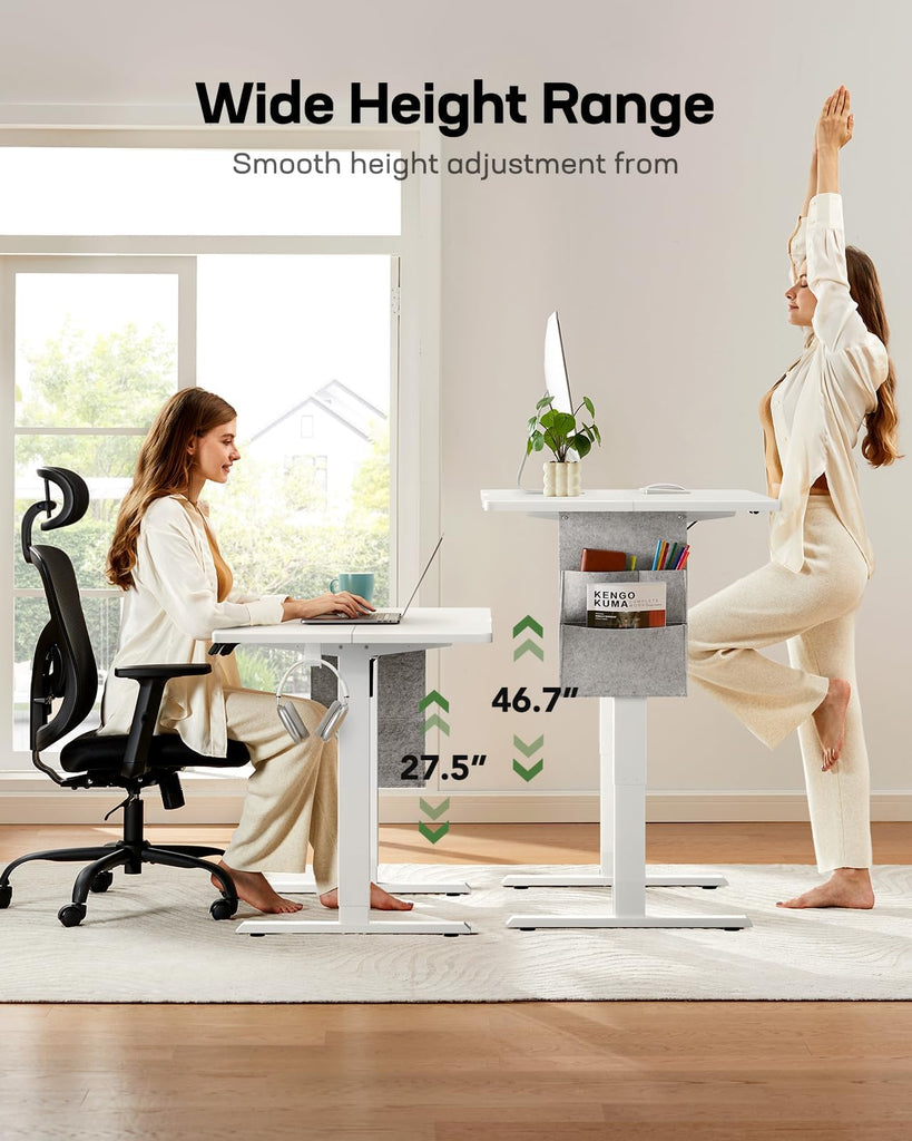 55x28 Electric Standing Desk Adjustable Height, Stand up Desk with Storage Bag Computer Desk Memory Preset with