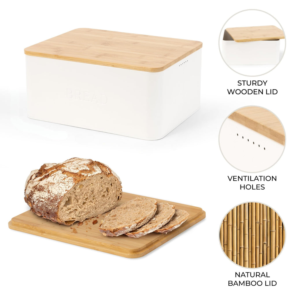 Bread Box - Beautiful With Wooden Lid For Your Kitchen Countertop