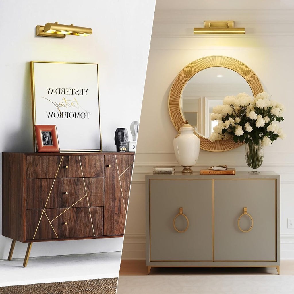 18" Brass Picture Lights Hardwired, 3-Light Gold Picture Frame Light Linear Gallery Picture Light for Wall Adjustable