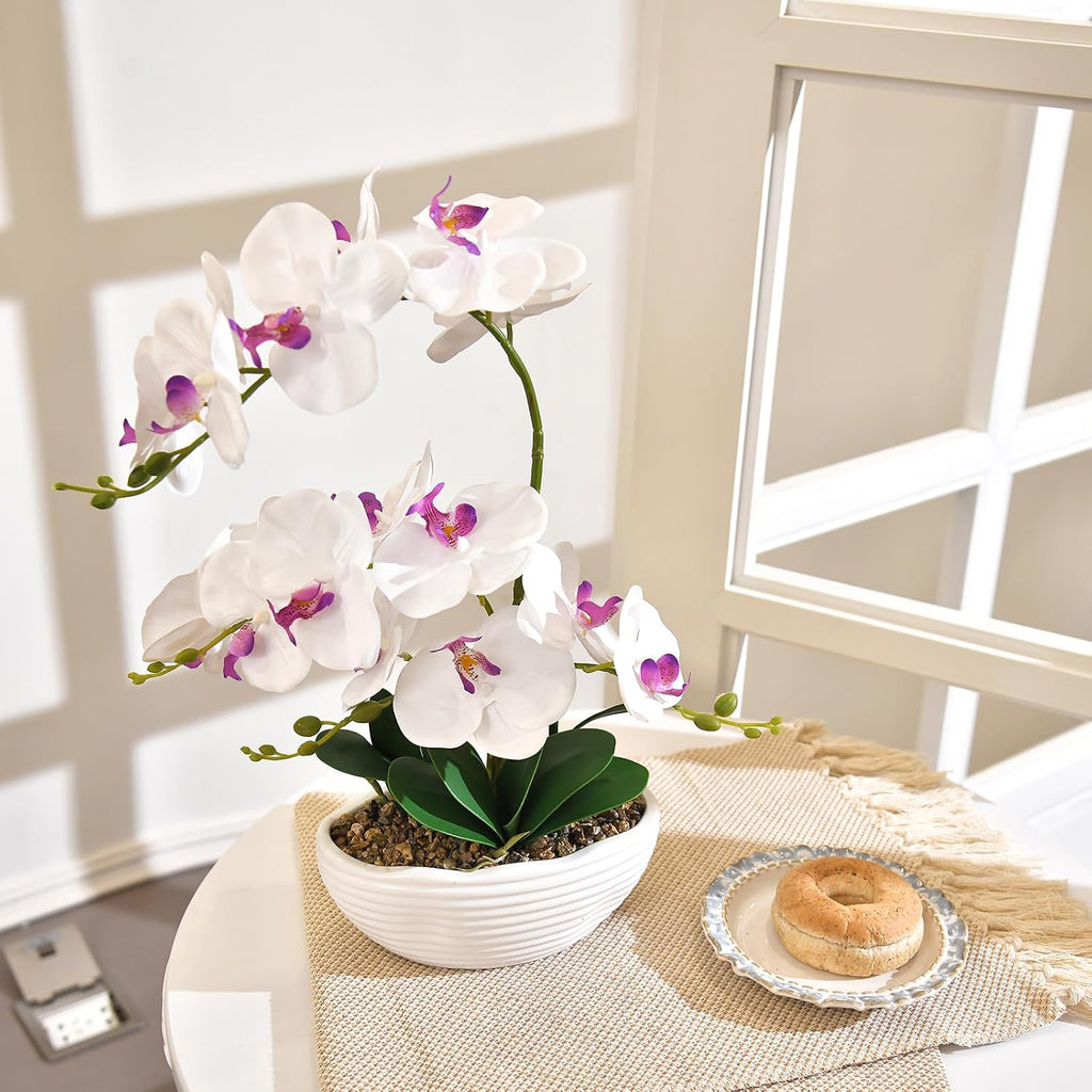 Large Silk Orchid in Wave Pot 19" Phalaenopsis Centerpiece for Table, White
