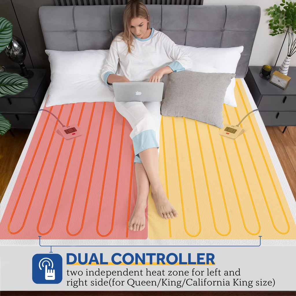 Heated Mattress Pad King Size Dual Controller Machine Washable 78×80"
