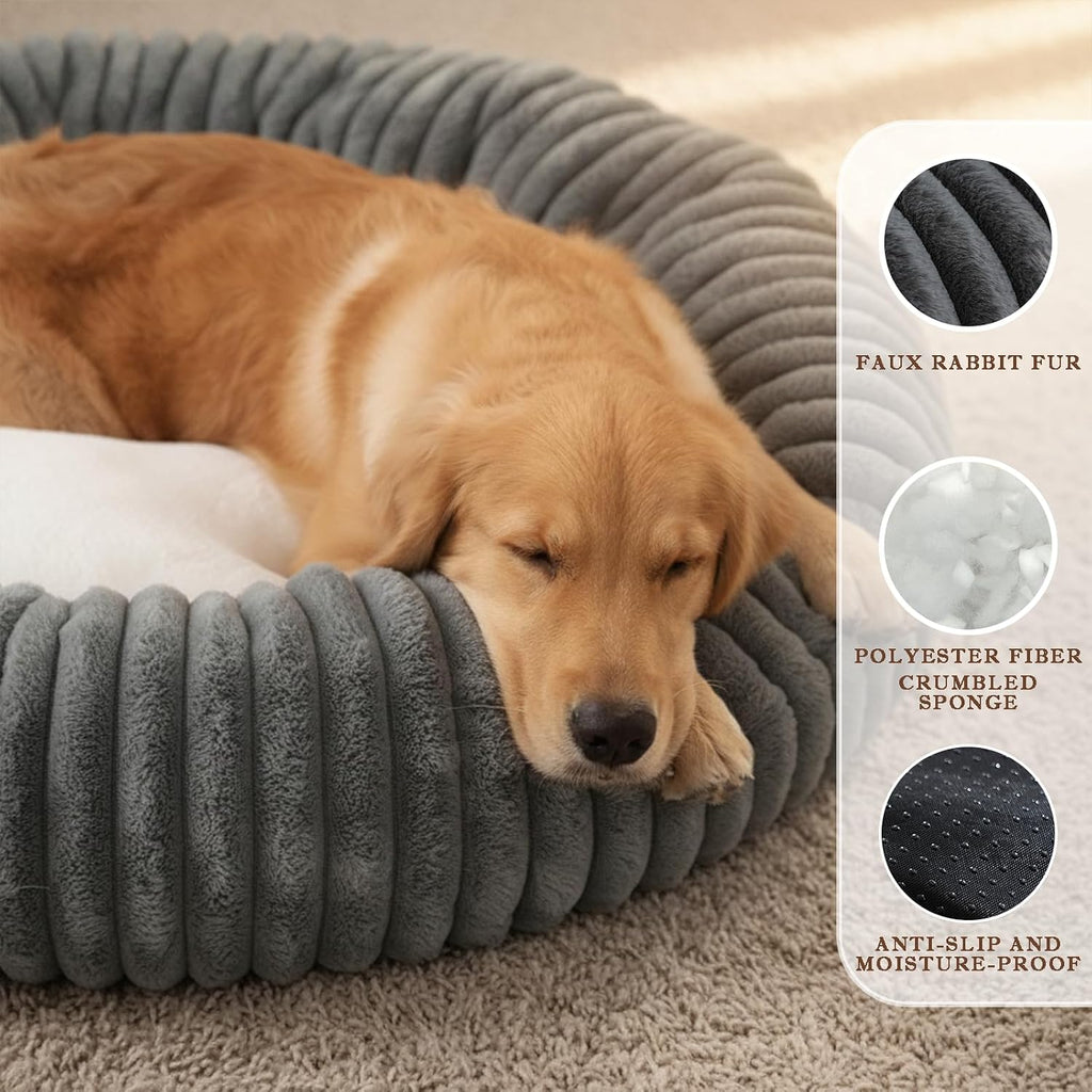Short Plush Dog Bed Donut, Ultra-Soft & Machine Washable Dog Beds, Durable Round Calming Pet Bed for Cats and Small