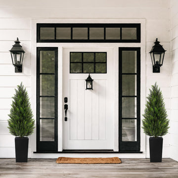 5FT Artificial Cedar Topiary Trees 2 Pack, Realistic Faux Cypress Trees with Square Black Planter Pot, UV Resistant