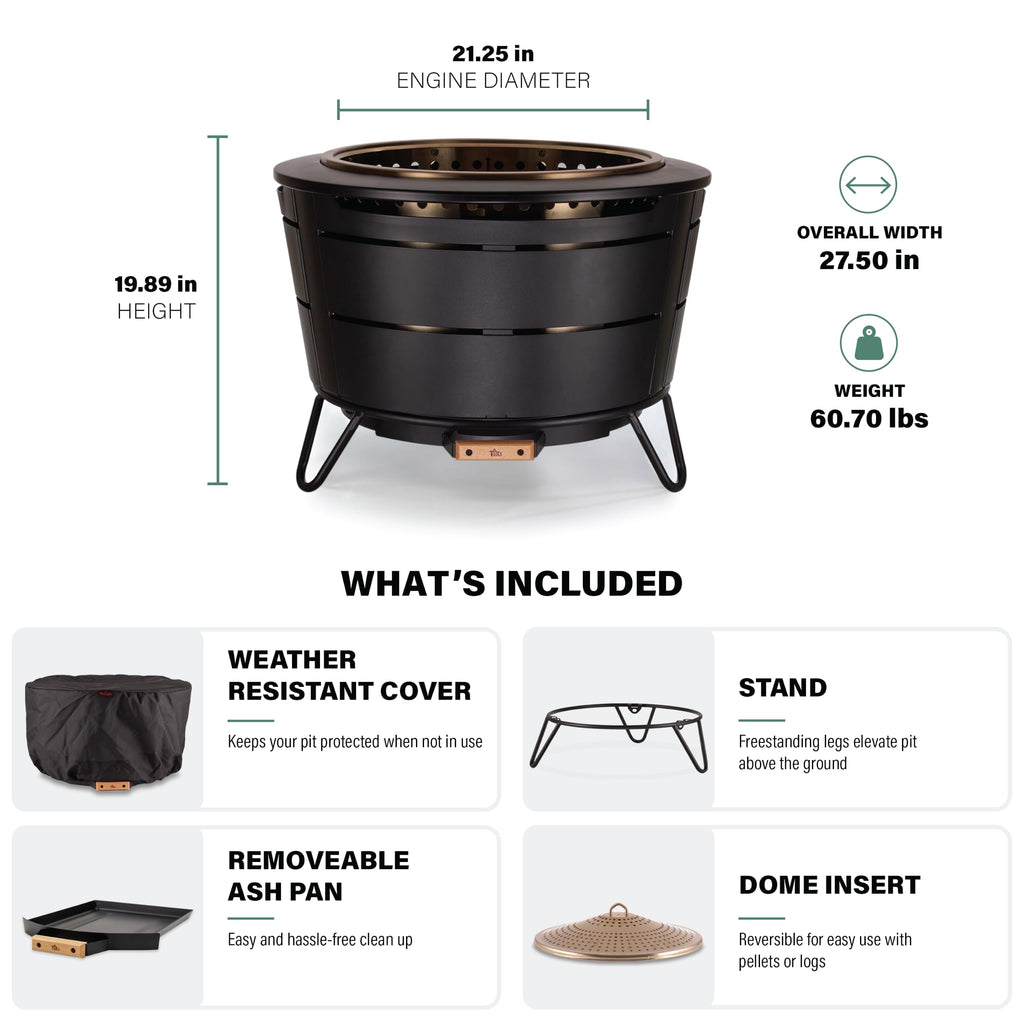 Reunion 27.5-Inch Smokeless Outdoor Wood Burning Fire Pit with Cover
