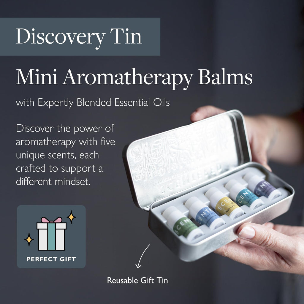 Aromatherapy Gift Set, Mini Roll On Essential Oil Balms for Mood Boost, Focus, Stress-Relief, Calm, Sleep - Set of 5