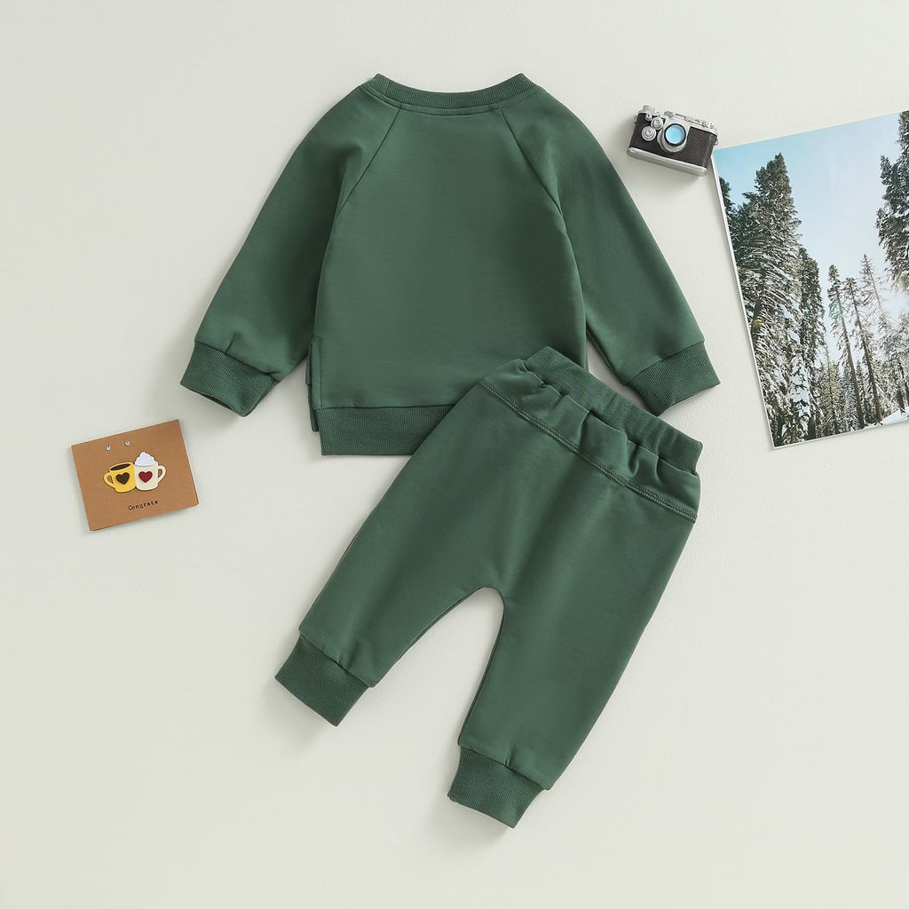 Toddler Baby Boy Girl Fall Winter Outfit Basic Solid Color Crewneck Long Sleeve Sweatshirt Top Jogger Pants Set