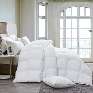 Luxurious Goose Feather Down Fiber Comforter Twin Size, Extra Fluffy Duvet Insert, Ultra-Soft, Breathable, Baffle Box