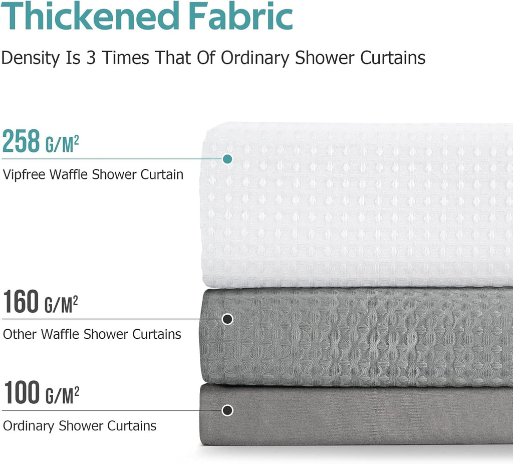 3 in 1 Shower Curtain Set, Waffle Shower Curtain and Liner Set with 12 Double Sided Shower Curtain Hooks, 258GSM