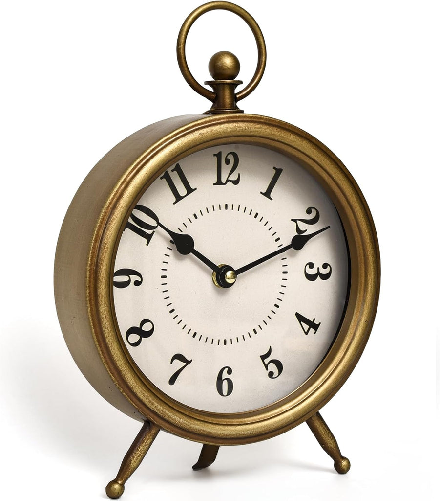 Antique Gold Finish Mantel Clock - Vintage Gold Table Clock on Stand, Decorative Desk and Shelf Clock