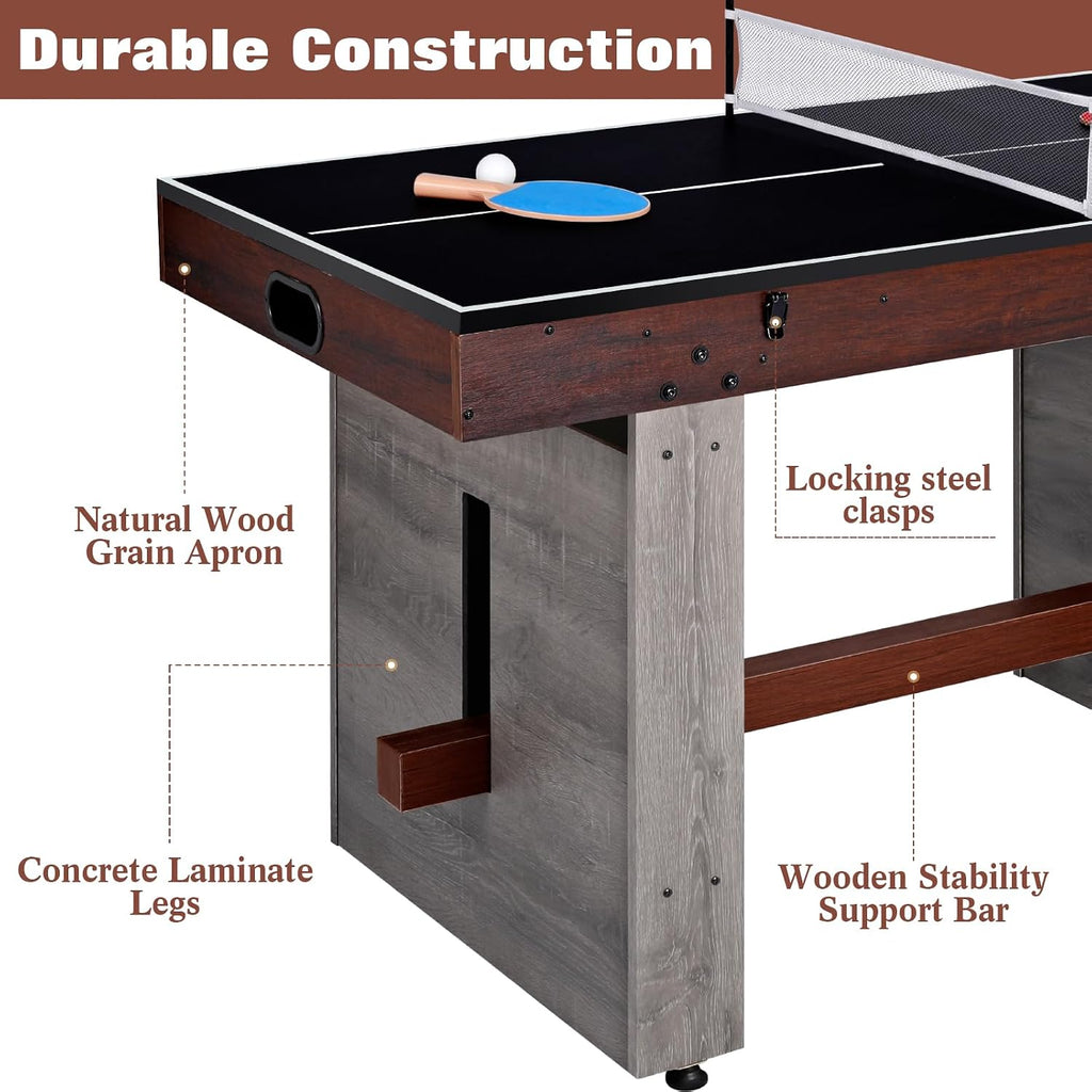 4-in-1 Combo Game Table 55" Multi-Game Table with Foosball, Electric Air Hockey (Powerful 700mA Motor), Ping Pong &
