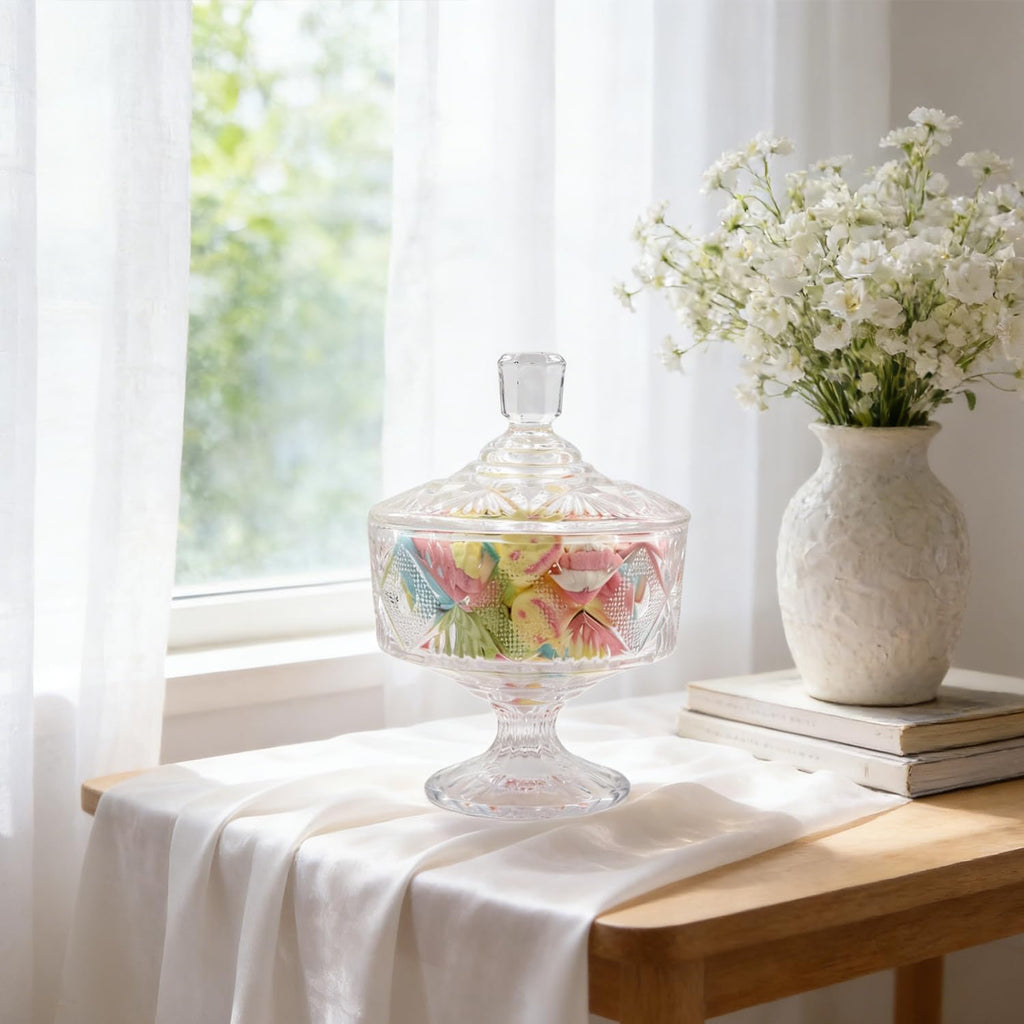 Oz Glass Candy Dish with Lid - Crystal Apothecary Jar, Decorative Cookie Jar for Party, Candy Buffet - Set of 2