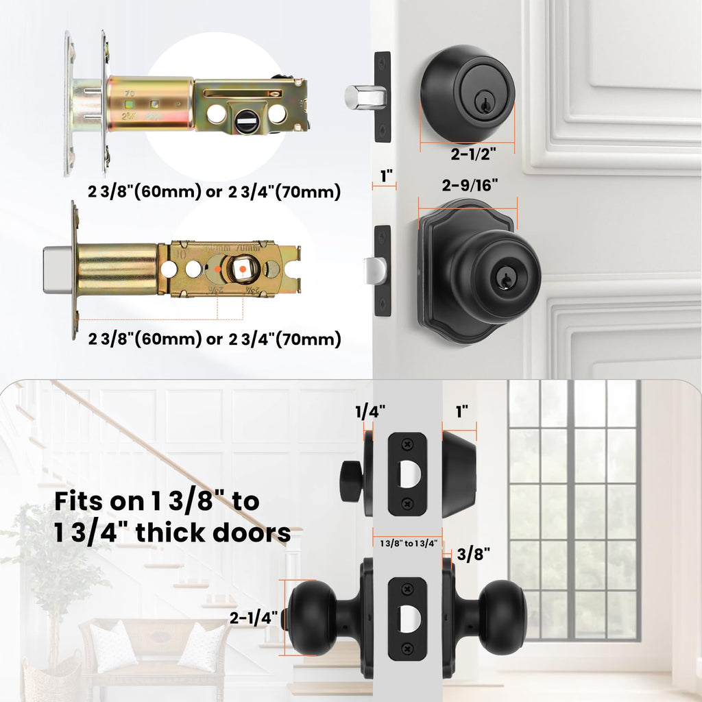 Matte Black Entry Door Locksets with Deadbolt 2 Pack