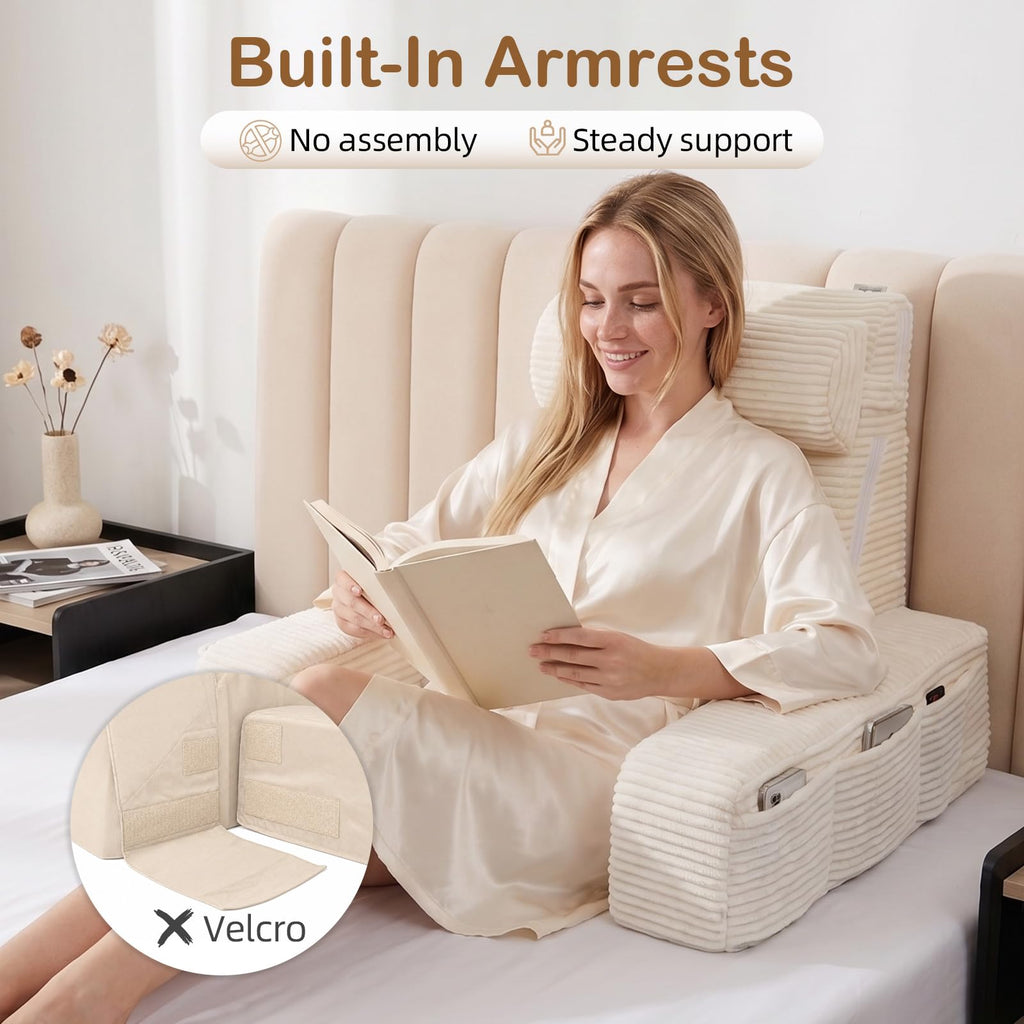 21" Reading Pillow for Adults with Armrests and Adjustable Backrest