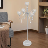 5 Arms Silver Floor Candelabra Centerpiece 49 inches Tall Crystal Beaded Candle Holders Wedding Centerpieces for