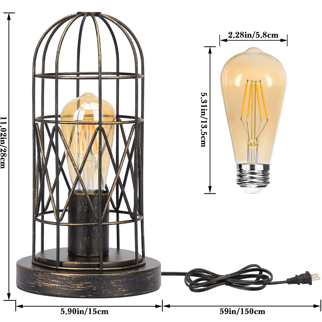 Industrial Table Lamp, 3-Way Dimmable Small Touch Lamp with Rustic Cage