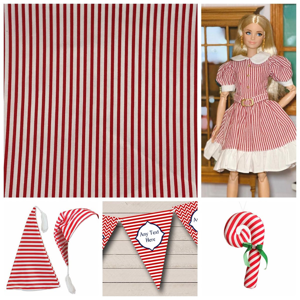1/8" Red and White Striped Fabric, Summer Weight Polycotton 57" W x 36" L