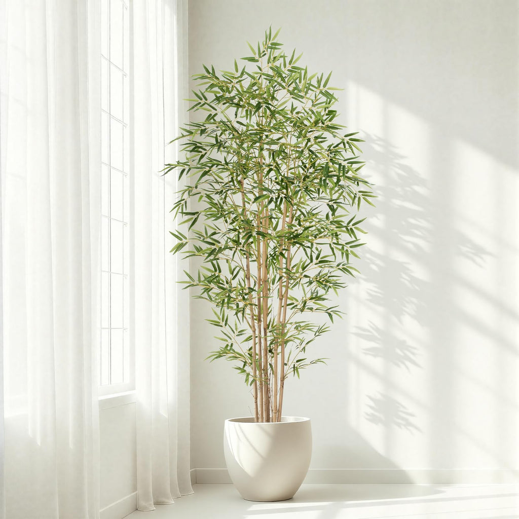 Artificial Bamboo Tree, Fake Bamboo Plant 6FT Tall with 6 Natural Real Bamboo Trunks, Artificial Tree Indoor Decor