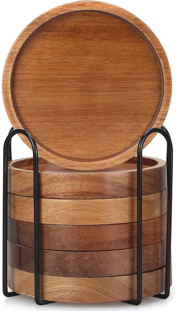 Wooden Coaster Coffee Table Decor Bar Cup Drink Coasters Holder - Set of 6