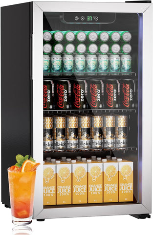 3.0 Cu.ft Beverage Refrigerator Cooler, 105 Can Mini Fridge with Glass Door, Dig