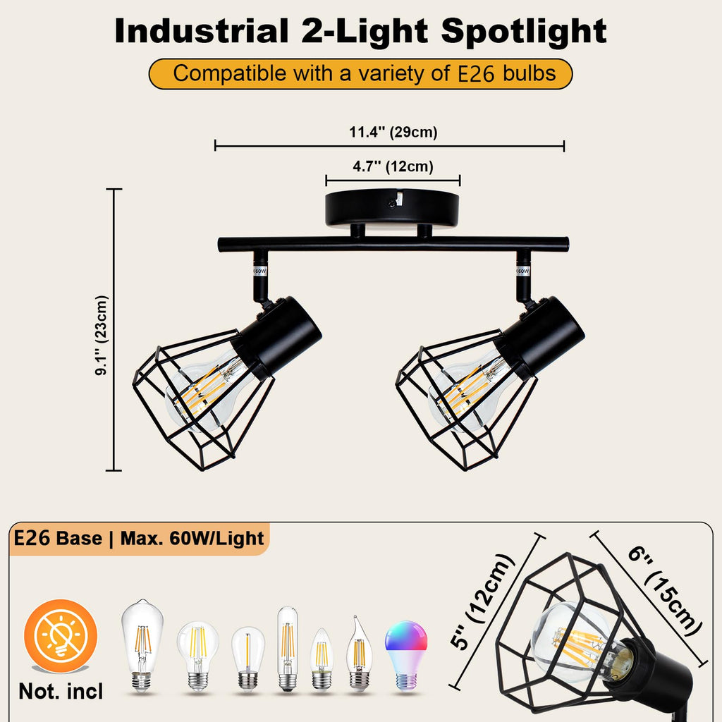 Track Lighting Black, Rotatable Ceiling Light Fixtures, E26