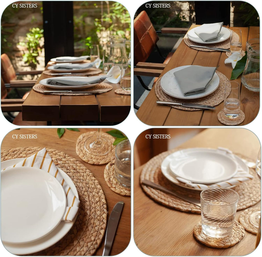 Woven Placemats Set of 6 Rattan Placemats Rectangle Natural Placemats Wicker Heavy Braided Straw Placemat Farmhouse