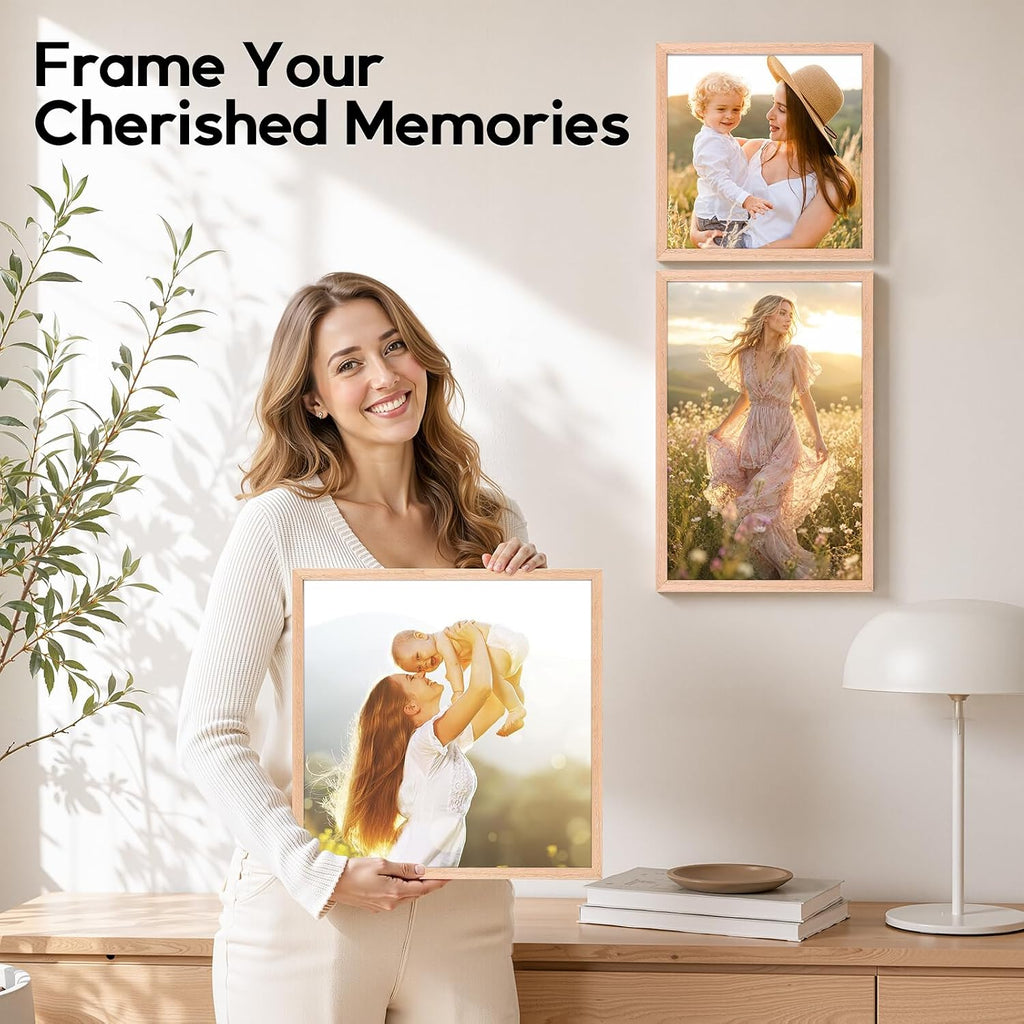 8x10 Solid Oak Wood Picture Frames, 6 Pack | Natural solid oak frames with polished real glass, horizontal & vertical
