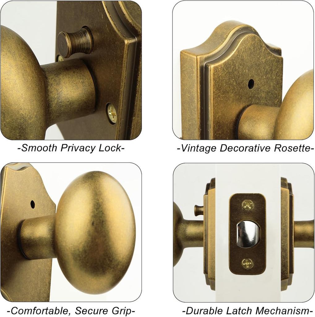 Antique Brass Oval Privacy Door Knob