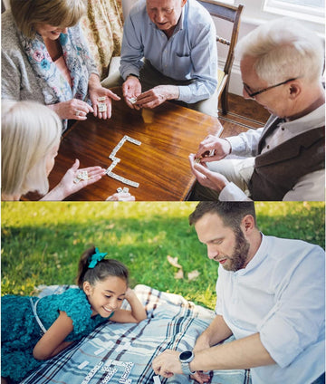 Premium Classic Dominoes Set for Adults,Double 6 and 28 Tiles with Antique Dominos Box Gift Antique Packaging Wooden