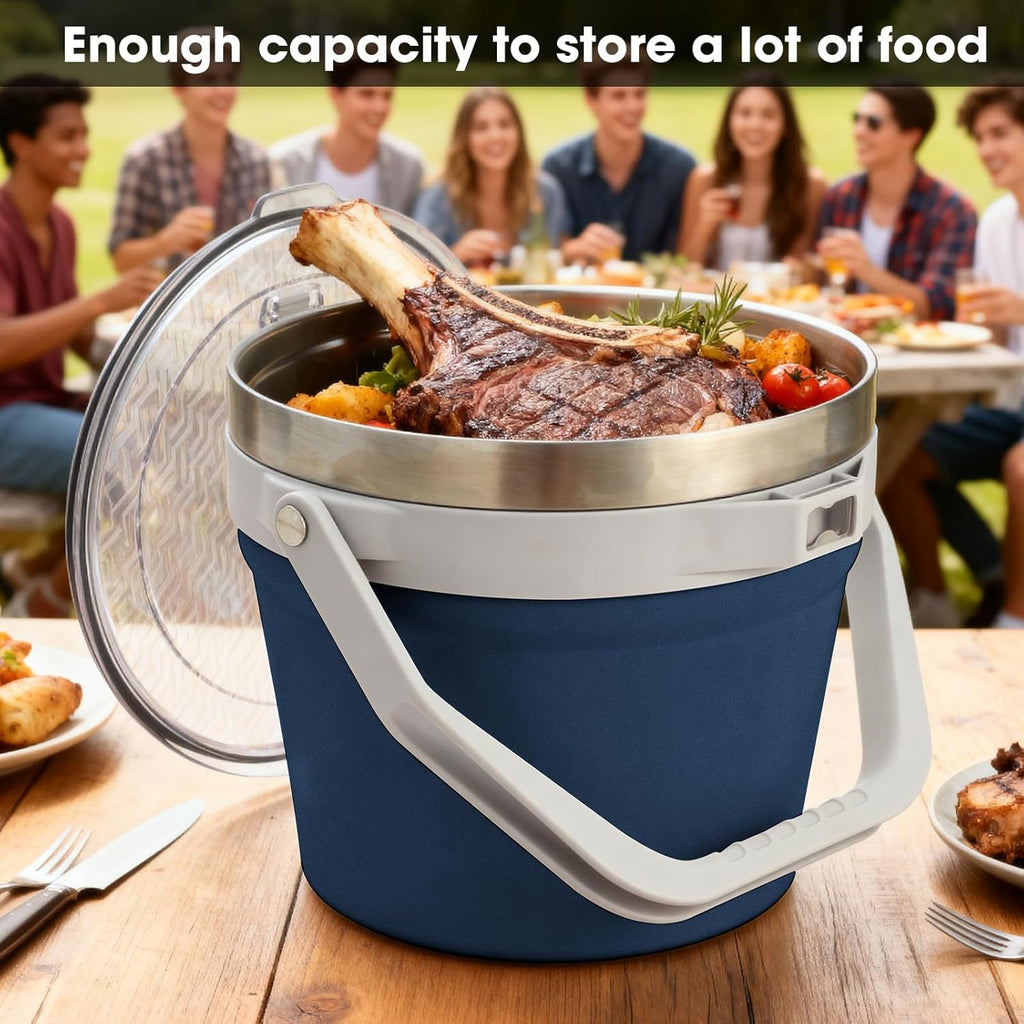 7L Vacuum Insulated Ice Bucket with Lid and Scoop& Tongs,Large capacity Stainless Steel Beverage Bucket for Cocktail